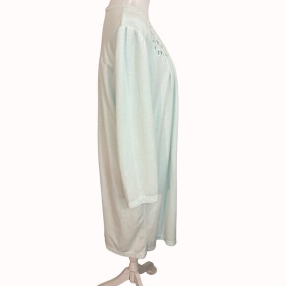 Miss Elaine Honeycomb Nightgown Size L Light Mint Green Long Sleeve Embroidered - Picture 3 of 11
